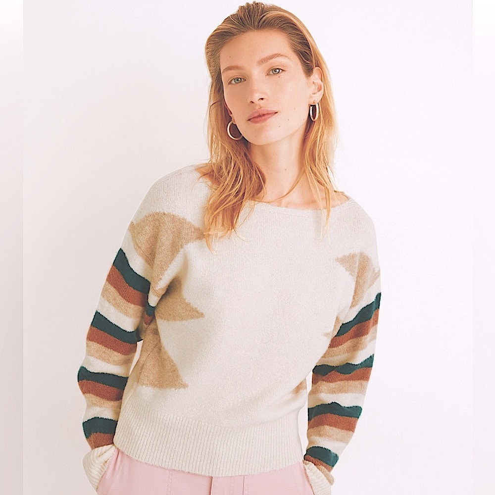 NWT Madewell Stripe Sleeve Geo Pullover Sweater